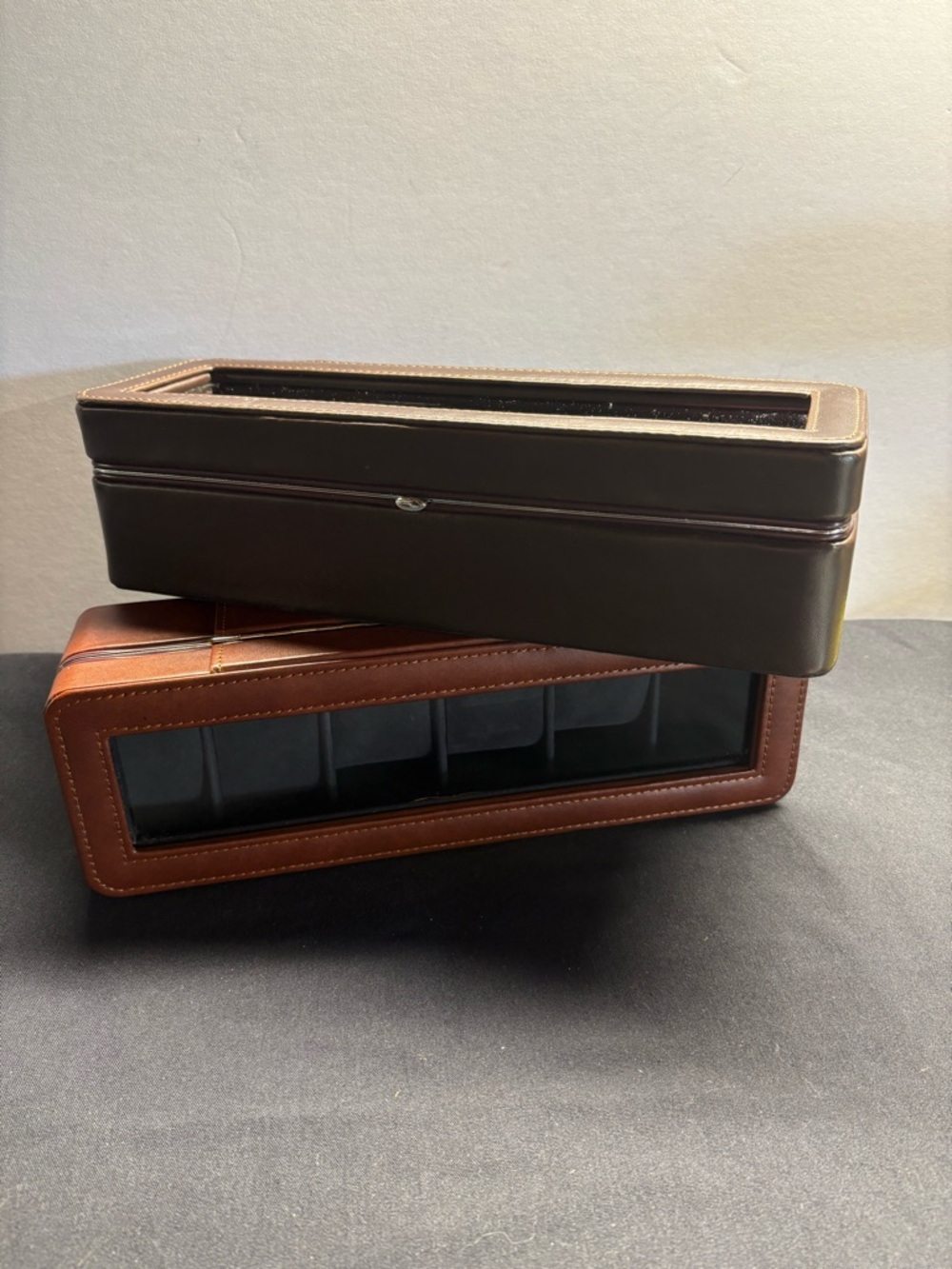 Premium Brown Leather Watch Storage Case with Glass Display